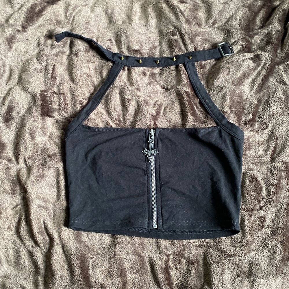 Black halter top with spike collar